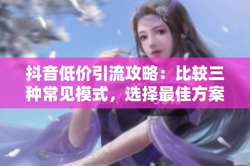 抖音低价引流攻略：比较三种常见模式，选择最佳方案
